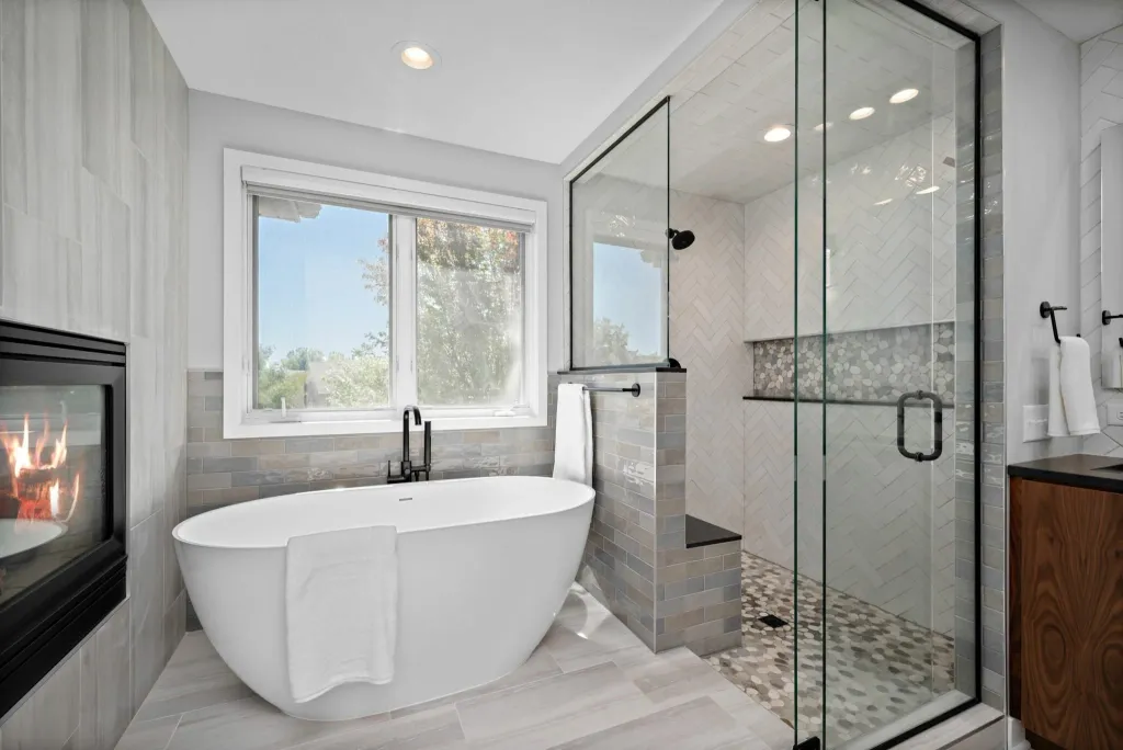 Modern bathroom remodel in Murray, Utah featuring custom tile and updated fixtures